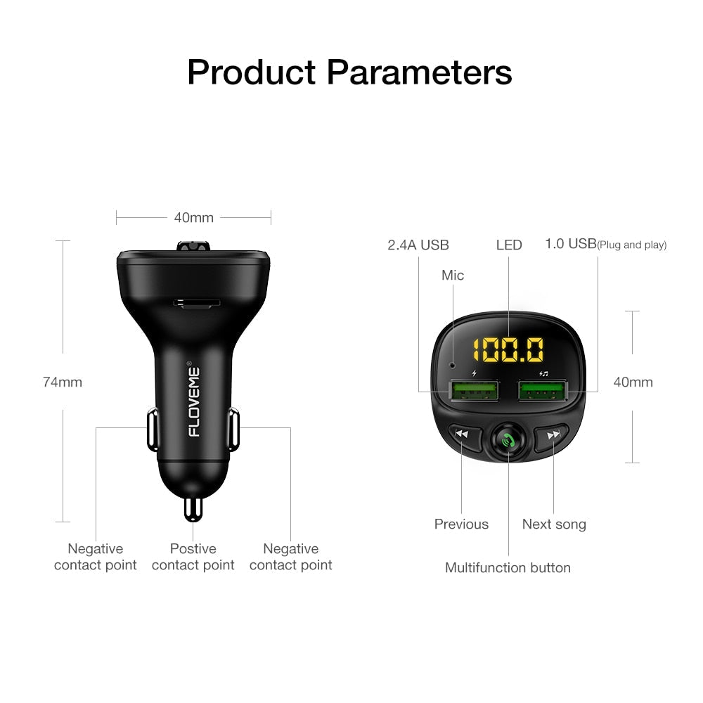 TRANSMISSOR E CARREGADOR BLUETOOTH